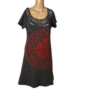 Y2K summer dress,,crochet yoke,Med.Wool look,boho,dark fairy,artsy.,SMASH